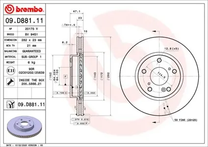 BREMBO 09D88111 Диск торм.вент.