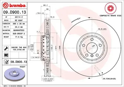 BREMBO 09D90013 Диск торм.вент.