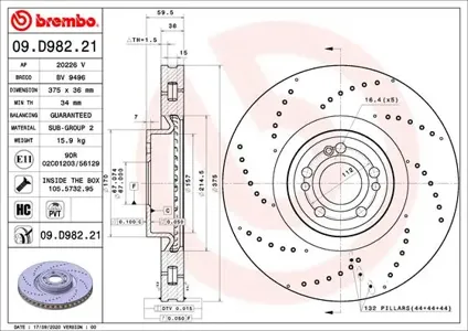 BREMBO 09D98221 Диск тормозной 09.D982.21 задний D345 Mercedes GLE W167GLS X167 18>