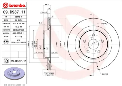 BREMBO 09D98711 Диск торм.вент.