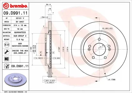 BREMBO 09D99111 Диск торм.задний вентилируемый