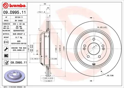 BREMBO 09D99511 Тормозной диск