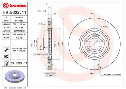 BREMBO 09E02211 Диск торм.вент.
