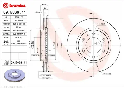 BREMBO 09E06911 Диск тормозной 09.E069.11