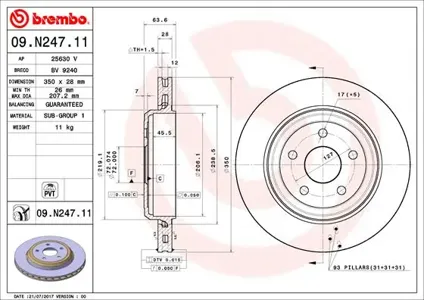 BREMBO 09N24711 Диск торм.вент.