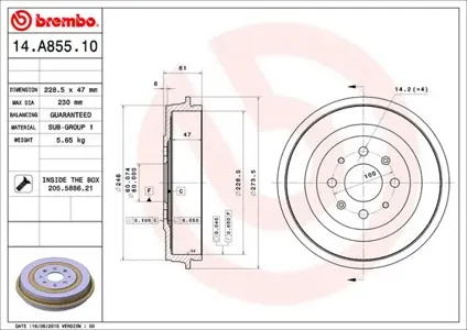BREMBO 14A85510 Барабан тормозной . задн. [228.3x48] 4 отв