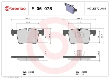 BREMBO P06075X Колодки торм.передние BMW 1 F203 F30X3 F25 10- ( Смесь Low-Metallic, ISO 9001 ).