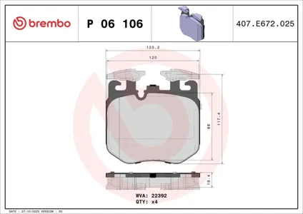 BREMBO P06106 Колодки торм.передние BMW G11,G12 G20G30G31G32 15>