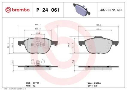 BREMBO P24061X Колодки торм.передние XTRA Ford Focus C-MAX 1.6i-2.0TDCi, Mazda 3 1.4i-2.0CRDT 03>