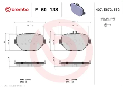 BREMBO P50138 Колодки торм.задние Mercedes CLS (C257),E (A238),(S213), E C238