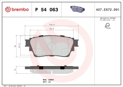 BREMBO P54063 Колодки торм.задние Mitsubishi ECLIPSE CROSS (GK) 0319 - 1017 Mitsubishi Outlander III (