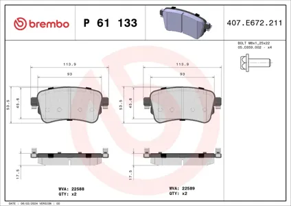 BREMBO P61133 Колодки торм.