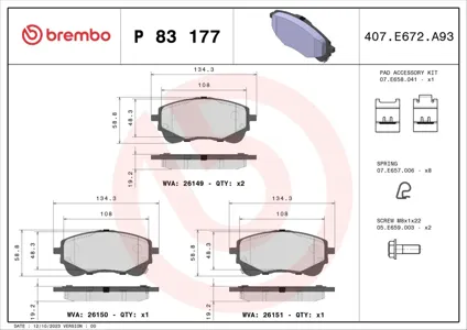 BREMBO P83177 Колодки торм.передние Toyota Corolla E21 (2019)YARIS 2021