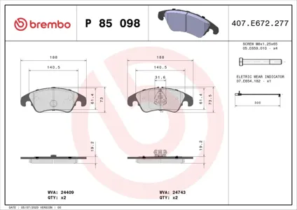BREMBO P85098X Колодки торм.передние XTRA Audi A4 3.0TDi Quattro3.2FSi Quattro 08>