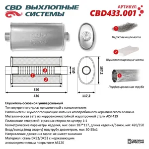 CBD CBD433001 Глушитель CBD433.001. Овал D187*117, L427/50 ц/ц. ВЕС