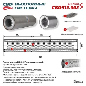 CBD CBD512002 Пламегаситель 10060057 перфорированный внутр. узел, из Нерж.стали.