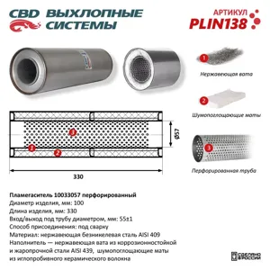 CBD PLIN138 Пламегаситель универ. двухкамерный d=57, L=330 СВД