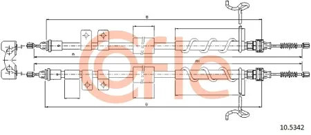 COFLE 92105342 Трос стояночного тормоза задн Ford Transit Connect 200220 ds1,8tddi-1,8tdci-1,8 (small mod.) notabs 08- mm17841588+17841588