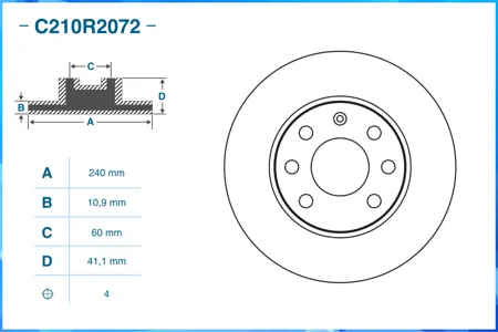 CWORKS C210R2072 Диск тормозной Opel Corsa C (X01) 2000 - 2003 1.0 (F08 F68) 58 л.с. Бензиновый двигатель перед.