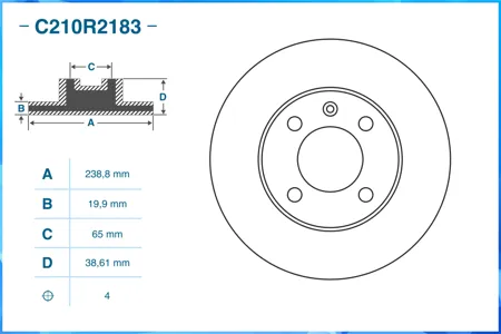 CWORKS C210R2183 Диск торм.перед. Audi 80 72-86VW Golf