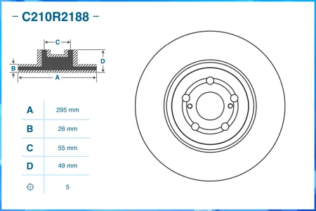 CWORKS C210R2188 Диск тормозной Toyota Avensis (T25) 032003 - 112008 перед.