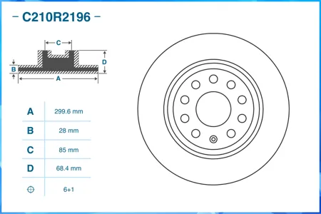 CWORKS C210R2196 Диск тормозной Mercedes Sprinter 3-T C БОРТОВОЙ ПЛАТФОРМОЙХОДОВАЯ ЧАСТЬ (B906) 062006 - 122013 перед.