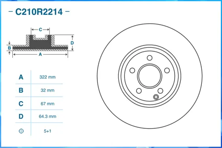 CWORKS C210R2214 Диск тормозной Mercedes C-CLASS (W204) 022011 - по н.в. перед.