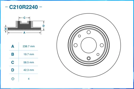 CWORKS C210R2240 Диск тормозной пер вент. ВАЗ 2110-2112 R13, 1117-1119 Kalina, 2170-2172 Priora , 2190-2191 Granta .