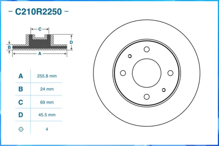 CWORKS C210R2250 Диск тормозной Hyundai SANTAMO 051999 - 122002 перед.