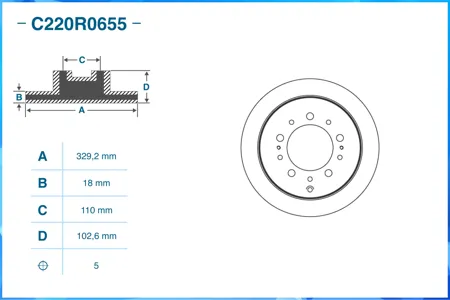 CWORKS C220R0655 Диск тормозной Toyota Land Cruiser J100 4.2-4.7 00-05 Lexus LX470 02-07 задний
