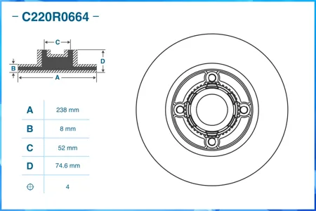 CWORKS C220R0664 Диск тормозной Renault 19 I (BC53) 091990 - 041992 задн.