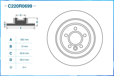 CWORKS C220R0699 Диск тормозной Volvo S80 II (124) 102010 - 042014 задн.