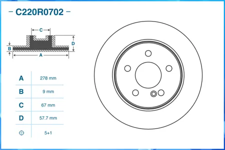 CWORKS C220R0702 Диск тормозной Mercedes C-CLASS (W204) 012007 - по н.в. задн.