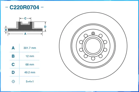 CWORKS C220R0704 Диск тормозной Audi A6 C6 (4F2) 052009 - по н.в. задн.