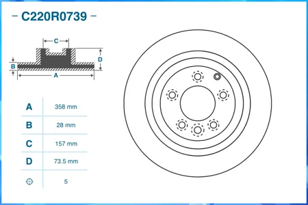 CWORKS C220R0739 Диск тормозной Porsche Cayenne (92A) 2010 - по н.в. 4.8 Turbo 500 л.с. Бензиновый двигатель задн.