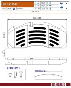 DANBLOCK DB2912582 колодки торм. c р/к , п/з диск. т.Volvo