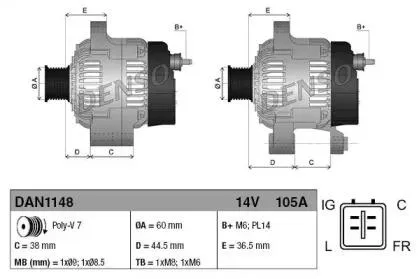 DENSO DAN1148 Генератор 14V 105A