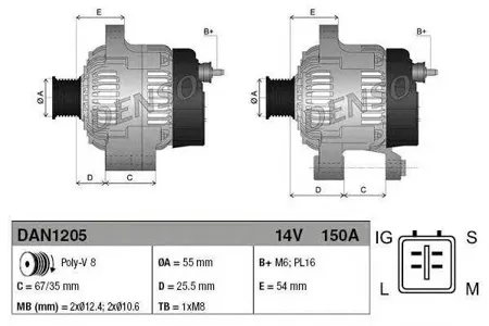 DENSO DAN1205 Генератор 14V 150A