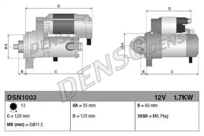 DENSO DSN1003 стартер 1.7Kw Toyota Avensis Camry Previa RAV 4, Lexus ESRX 2.0-3.0i 01>