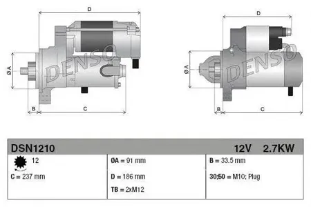 DENSO DSN1210 Стартер 12V 2.7Kw