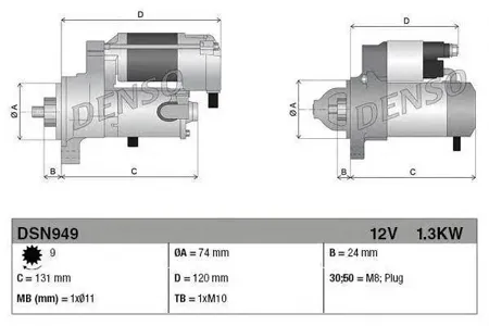 DENSO DSN949 Стартер 12V 1.3Kw