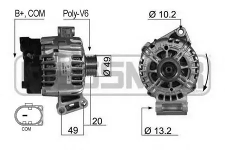 ERA 210430 генератор 120A Ford C-Max Focus III Fiesta Mondeo IV 1.25-1.6 08>