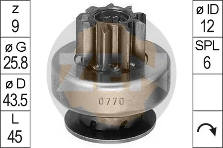 ERA ZN0770 Бендикс стартера Daewoo