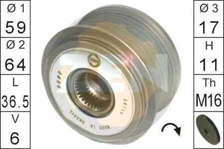 ERA ZN5580 Шкив генератора Peugeot Boxer 06->