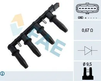 FAE 80291 Катушка зажигания Opel Astra Vectra Zafira Corsa Meriva 1.6-1.8i 02>