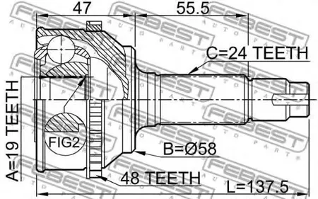 FEBEST 0110073A48 Шрус наружный передний с кольцом ABS