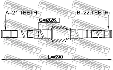FEBEST 0212E11RH Вал приводной, правый