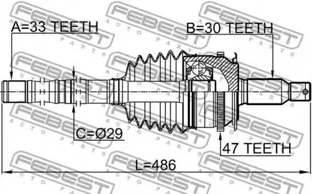 FEBEST 0414KB4A47L Шрус наружный с валом левый 33x485x30