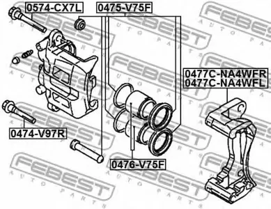 FEBEST 0475V75F Ремкомплект суппорта пер mit Pajero ii v14w-v55w 1991-2004
