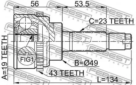 FEBEST 0710017A43 Шрус наружный передний с кольцом ABS